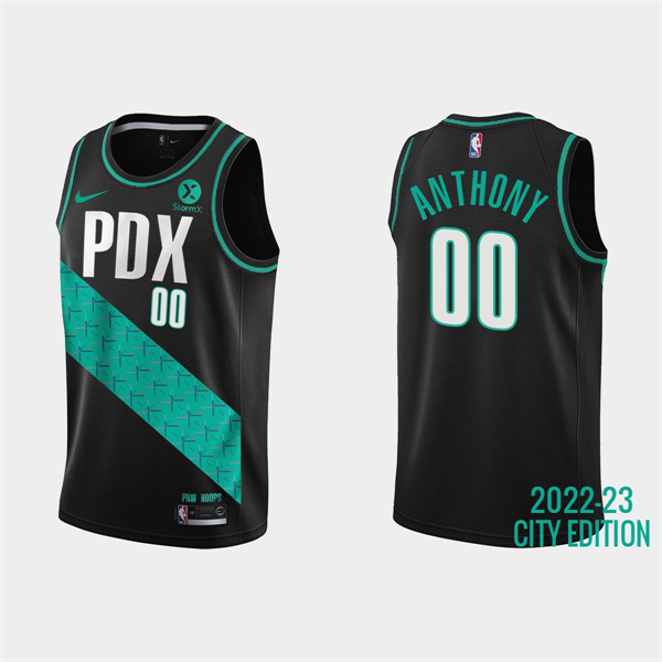 Men's Portland Trail Blazers #00 Carmelo Anthony 2022-23 Black City Edition Stitched Basketball Jersey Men's Portland Trail Blazers #00 Carmelo Anthony 2022-23 Black City Edition Stitched Basketball Jersey