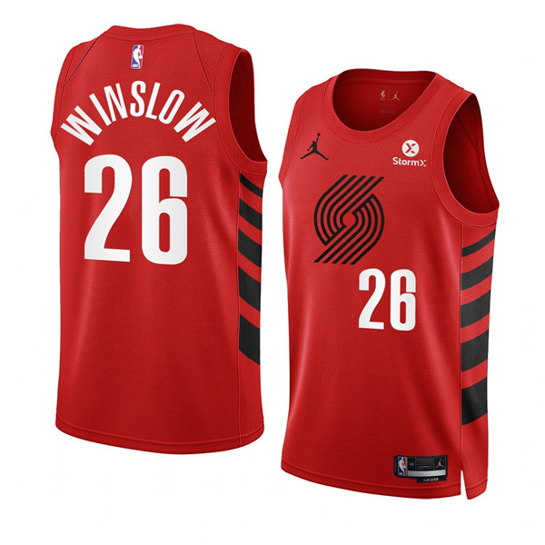 Men's Portland Trail Blazers #26 Justise Winslow 2022 23 Red Statement Edition Swingman Stitched Basketball Jersey