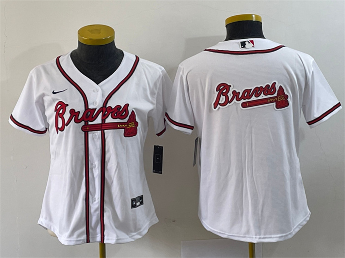 Women's Atlanta Braves White Team Big Logo Stitched Jersey(Run Small) Women's Atlanta Braves White Team Big Logo Stitched Jersey(Run Small)
