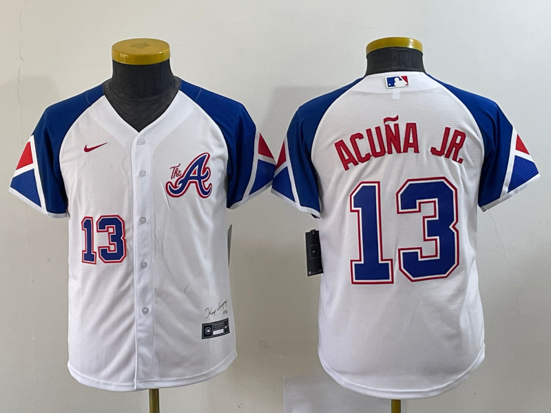Women's Atlanta Braves #13 Ronald Acu?a Jr. White 2023 City Connect With Patch Stitched Baseball Jersey(Run Small) Women's Atlanta Braves #13 Ronald Acu?a Jr. White 2023 City Connect With Patch Stitched Baseball Jersey(Run Small)