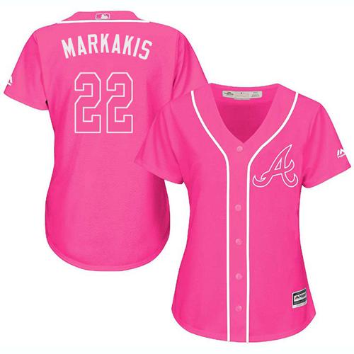 Braves #22 Nick Markakis Pink Fashion Women's Stitched MLB Jersey Braves #22 Nick Markakis Pink Fashion Women's Stitched MLB Jersey