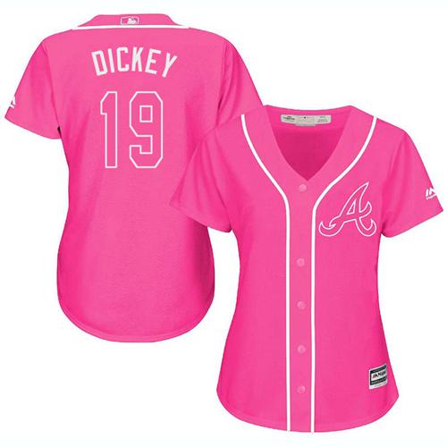 Braves #19 R.A. Dickey Pink Fashion Women's Stitched MLB Jersey