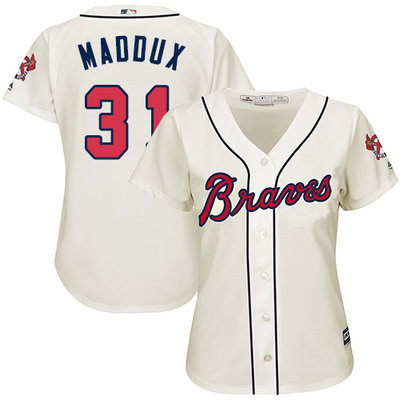 Braves #31 Greg Maddux Cream Alternate Women's Stitched MLB Jersey Braves #31 Greg Maddux Cream Alternate Women's Stitched MLB Jersey