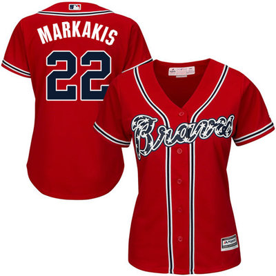 Braves #22 Nick Markakis Red Alternate Women's Stitched MLB Jersey