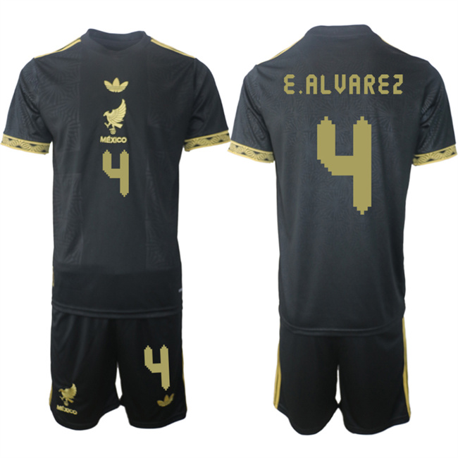 Men's Mexico #4 Edson Alvarez Black Gold 25 26 Soccer Jersey Suit