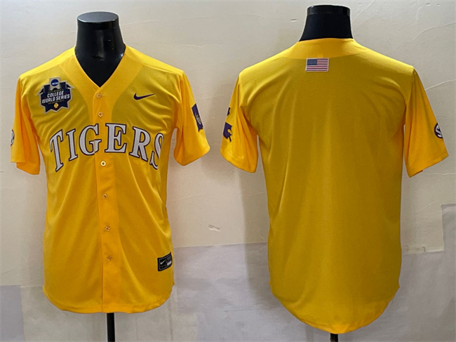 Men's LSU Tigers Blank Gold 2025 World Series & SEC Patch Stitched Baseball Jersey Men's LSU Tigers Blank Gold 2025 World Series & SEC Patch Stitched Baseball Jersey