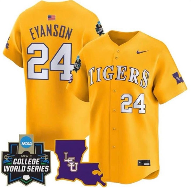 Men's LSU Tigers #24 Anthony Eyanson Gold 2025 World Series Vapor Premier Limited Stitched Baseball Jersey Men's LSU Tigers #24 Anthony Eyanson Gold 2025 World Series Vapor Premier Limited Stitched Baseball Jersey