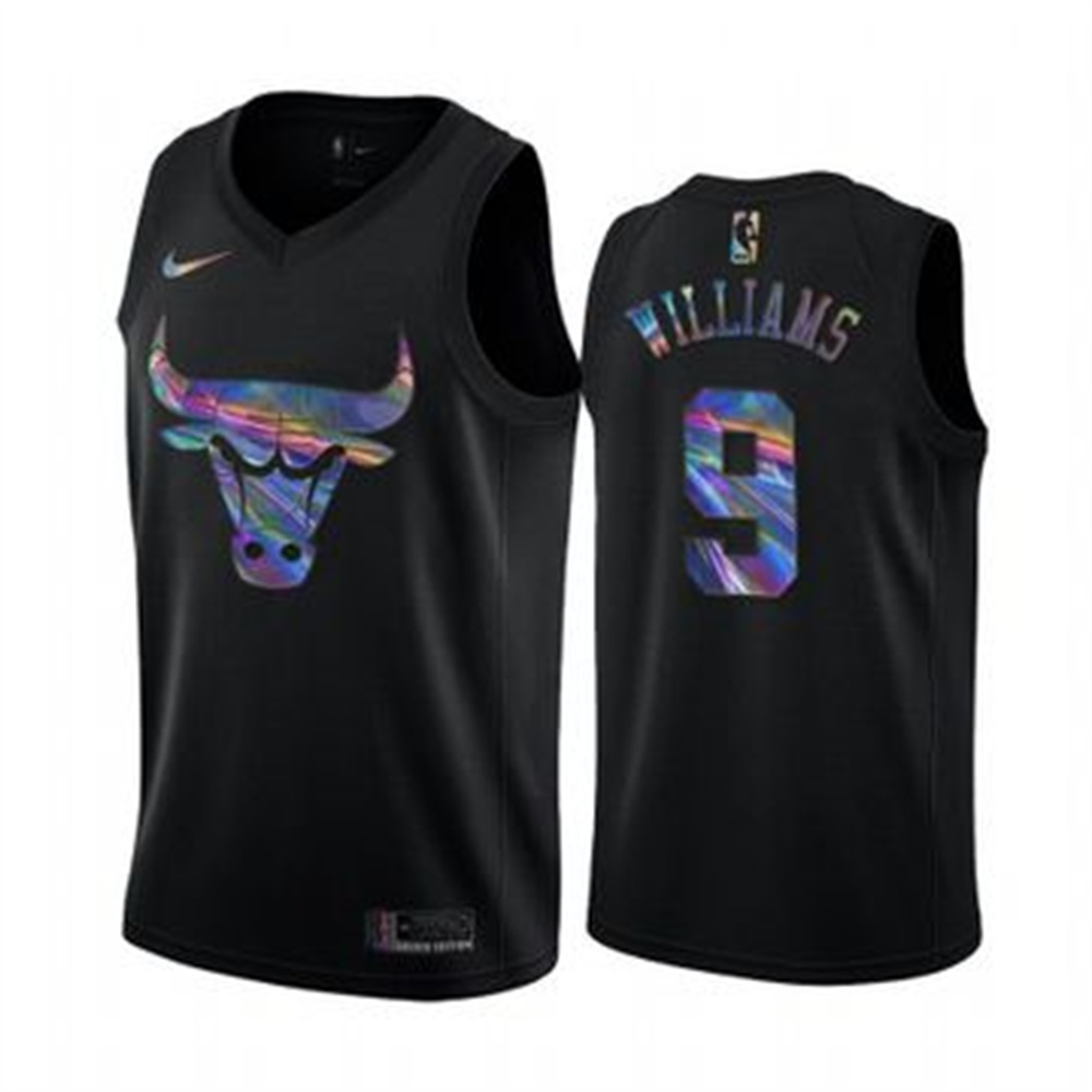 Nike Bulls #9 Patrick Williams Men's Iridescent Holographic Collection NBA Jersey - Black Nike Bulls #9 Patrick Williams Men's Iridescent Holographic Collection NBA Jersey - Black