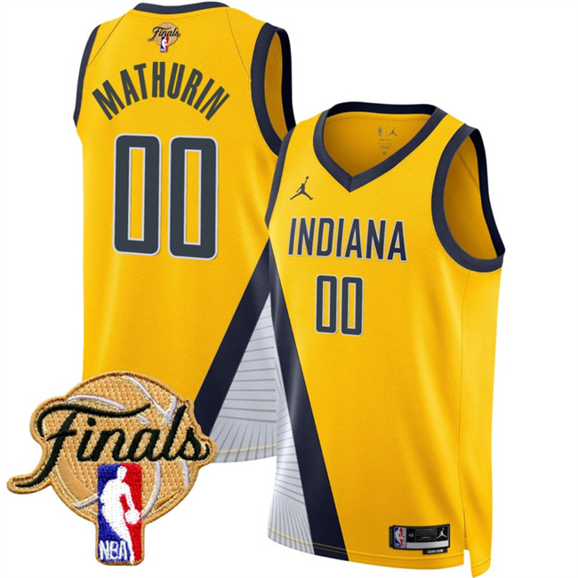 Men's Indiana Pacers #00 Bennedict Mathurin Yellow 2025 Finals Statement Edition Stitched Basketball Jersey Men's Indiana Pacers #00 Bennedict Mathurin Yellow 2025 Finals Statement Edition Stitched Basketball Jersey
