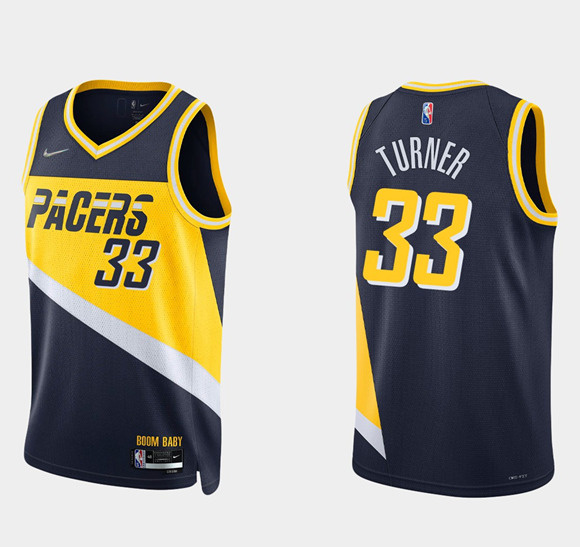 Men's Indiana Pacers #33 Myles Turner 2021 22 Navy City Edition 75th Anniversary Stitched Basketball Jersey Men's Indiana Pacers #33 Myles Turner 2021 22 Navy City Edition 75th Anniversary Stitched Basketball Jersey