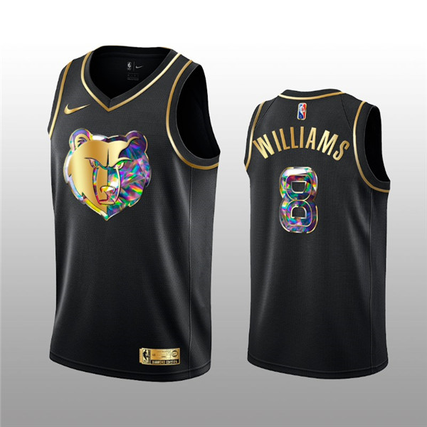 Men's Memphis Grizzlies #8 Ziaire Williams 2021 22 Black Golden Edition 75th Anniversary Diamond Logo Stitched Basketball Jersey Men's Memphis Grizzlies #8 Ziaire Williams 2021 22 Black Golden Edition 75th Anniversary Diamond Logo Stitched Basketball Jersey