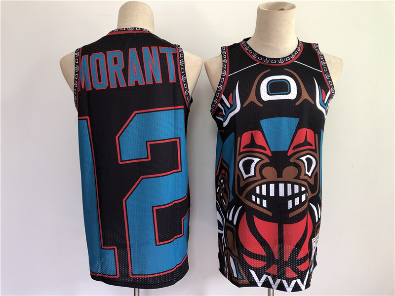 Men Memphis Grizzlies 12 Morant big face Black 2021 NBA Jersey