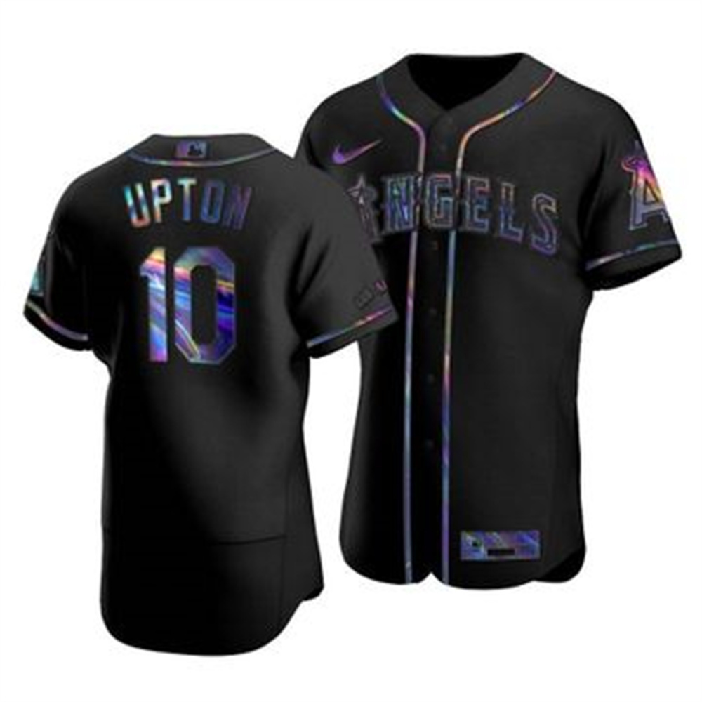 Los Angeles Angels #10 Justin Upton Men's Nike Iridescent Holographic Collection MLB Jersey - Black
