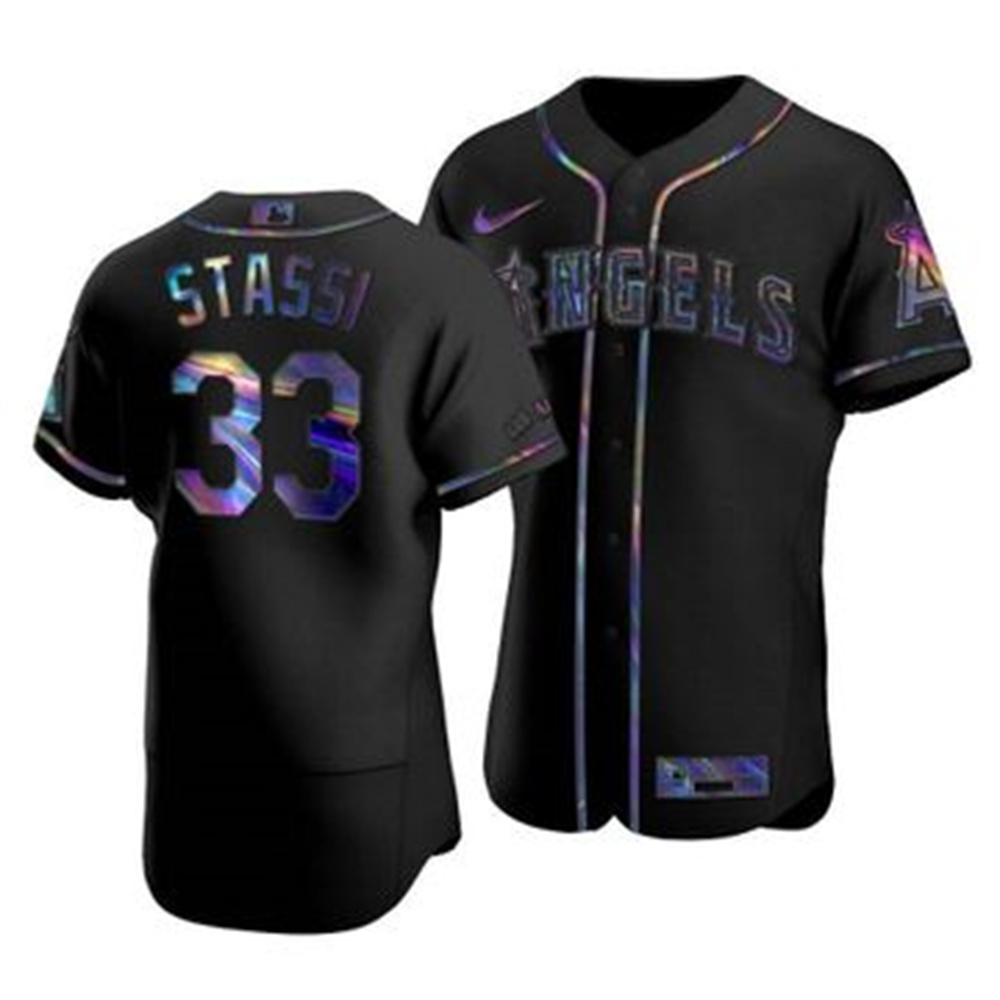 Los Angeles Angels #33 Max Stassi Men's Nike Iridescent Holographic Collection MLB Jersey - Black Los Angeles Angels #33 Max Stassi Men's Nike Iridescent Holographic Collection MLB Jersey - Black