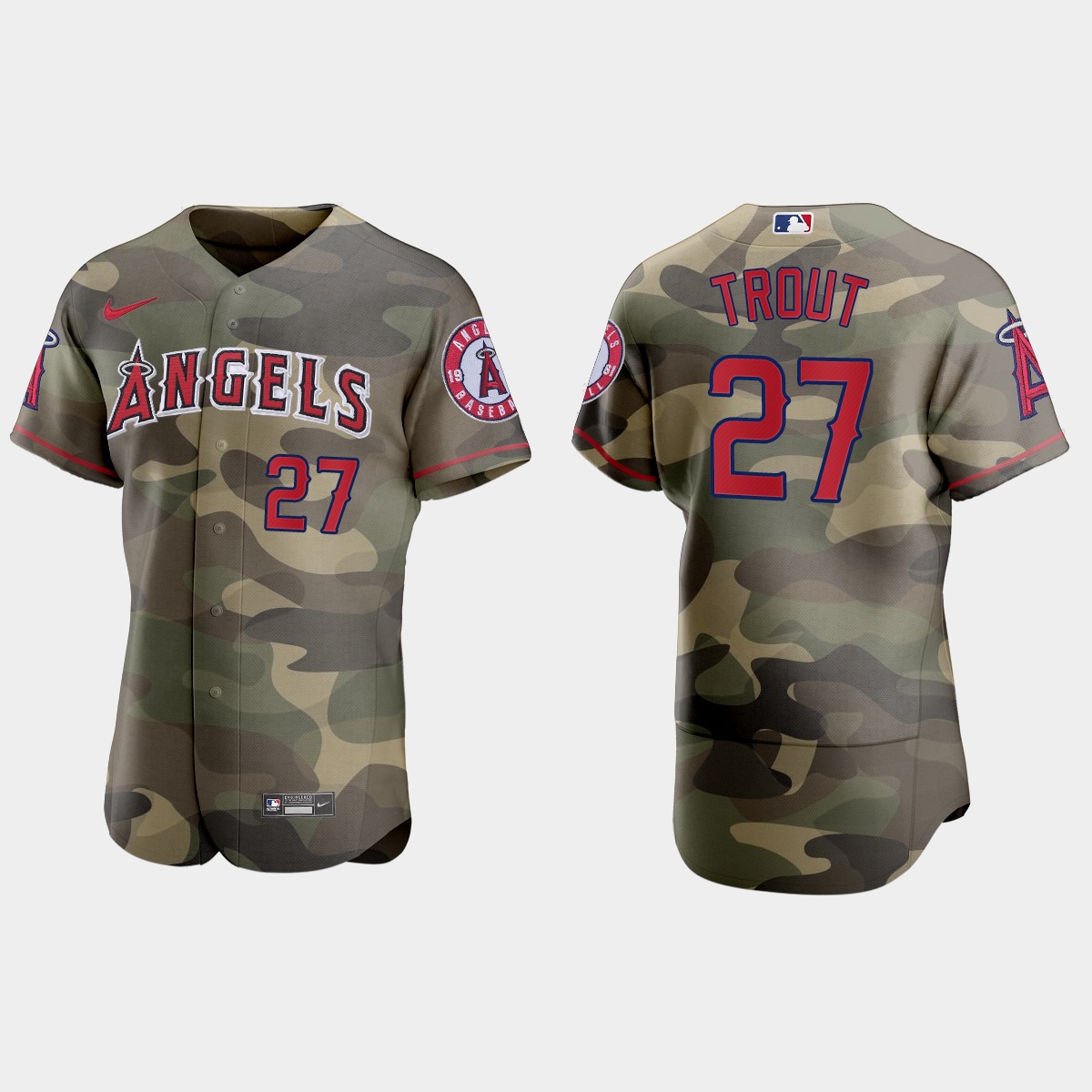 Los Angeles Angels #27 Mike Trout Men's Nike 2021 Armed Forces Day Authentic MLB Jersey -Camo