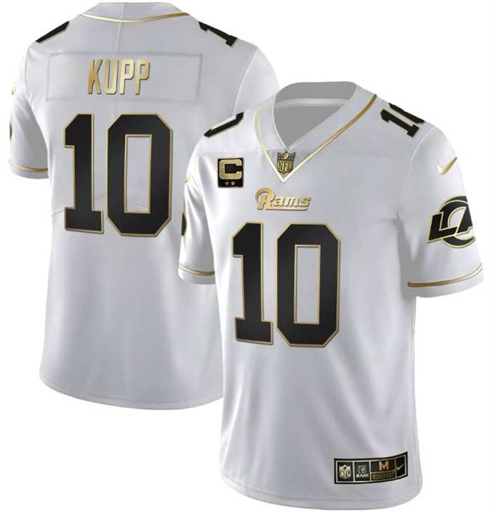 Men's Los Angeles Rams #10 Cooper Kupp White Golden With 2-Star Patch Vapor Vapor Stitched Football Jersey