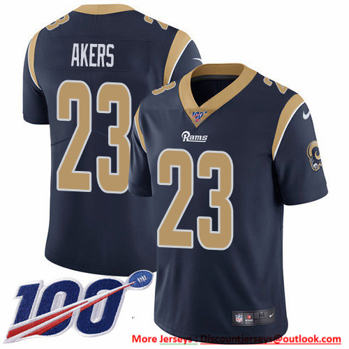 Nike Rams #23 Cam Akers Navy Blue Team Color Men's Stitched NFL 100th Season Vapor Untouchable Limited Jersey