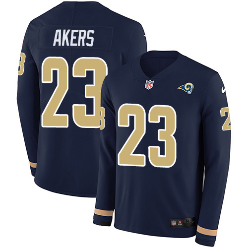 Nike Rams #23 Cam Akers Navy Blue Team Color Men's Stitched NFL Limited Therma Long Sleeve Jersey Nike Rams #23 Cam Akers Navy Blue Team Color Men's Stitched NFL Limited Therma Long Sleeve Jersey