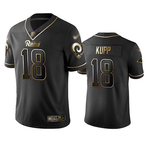 Rams #18 Cooper Kupp Black Men's Stitched Football Limited Golden Edition Jersey Rams #18 Cooper Kupp Black Men's Stitched Football Limited Golden Edition Jersey