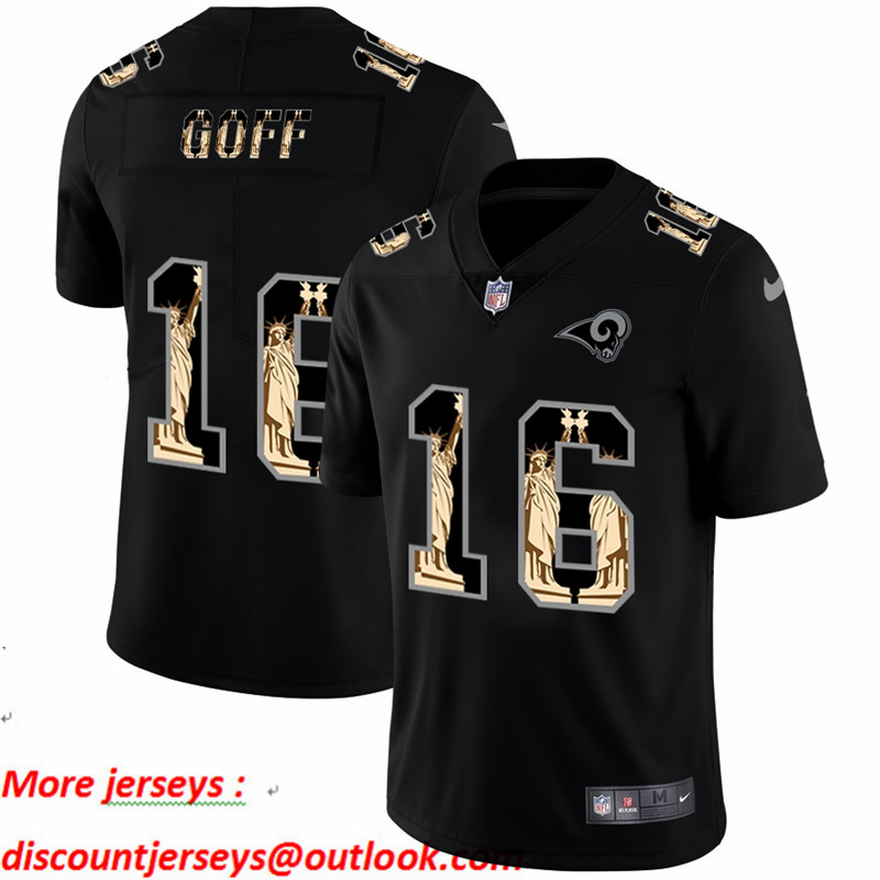 Nike Rams 16 Jared Goff Black Statue Of Liberty Limited Jersey