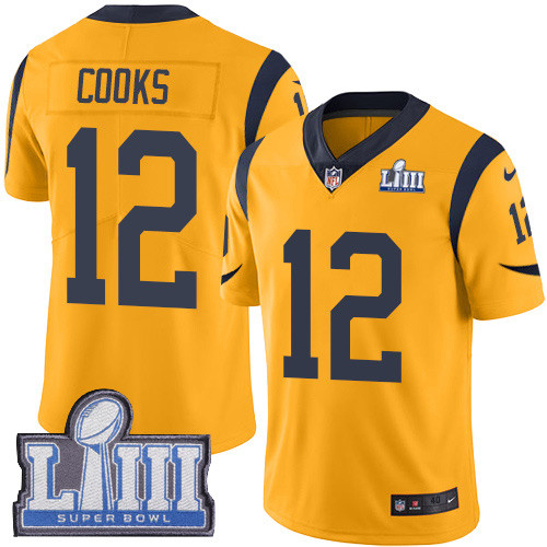 Nike Rams #12 Brandin Cooks Gold Super Bowl LIII Bound Men's Stitched NFL Limited Rush Jersey Nike Rams #12 Brandin Cooks Gold Super Bowl LIII Bound Men's Stitched NFL Limited Rush Jersey