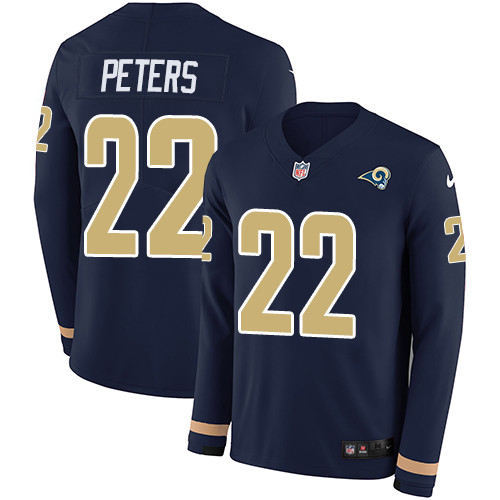 Nike Rams #22 Marcus Peters Navy Blue Team Color Men's Stitched NFL Limited Therma Long Sleeve Jersey Nike Rams #22 Marcus Peters Navy Blue Team Color Men's Stitched NFL Limited Therma Long Sleeve Jersey