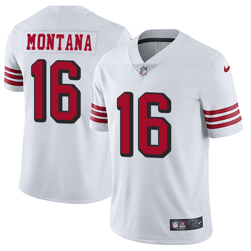 Nike 49ers #16 Joe Montana White Rush Youth Stitched NFL Vapor Untouchable Limited Jersey Nike 49ers #16 Joe Montana White Rush Youth Stitched NFL Vapor Untouchable Limited Jersey