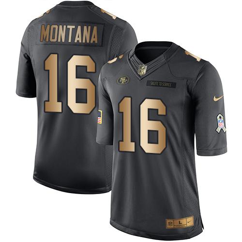 Nike 49ers #16 Joe Montana Black Youth Stitched NFL Limited Gold Salute to Service Jersey Nike 49ers #16 Joe Montana Black Youth Stitched NFL Limited Gold Salute to Service Jersey