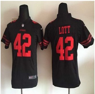 Youth New 49ers #42 Ronnie Lott Black Alternate Stitched NFL Elite Jersey