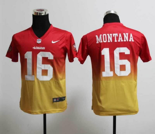Youth NEW NFL San Francisco 49ers 16 Joe Montana Red-Yellow Drift Fashion II Jerseys Youth NEW NFL San Francisco 49ers 16 Joe Montana Red-Yellow Drift Fashion II Jerseys