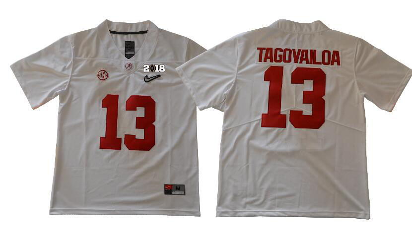 Crimson Tide #13 Tua Tagovailova White Stitched NCAA Jersey