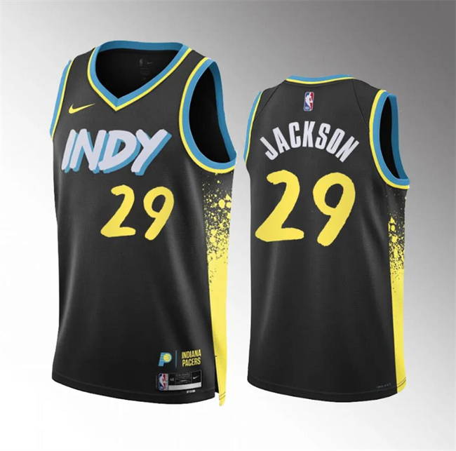 Men's Indiana Pacers #29 Quenton Jackson Black 2023 24 City Edition Stitched Basketball Jersey