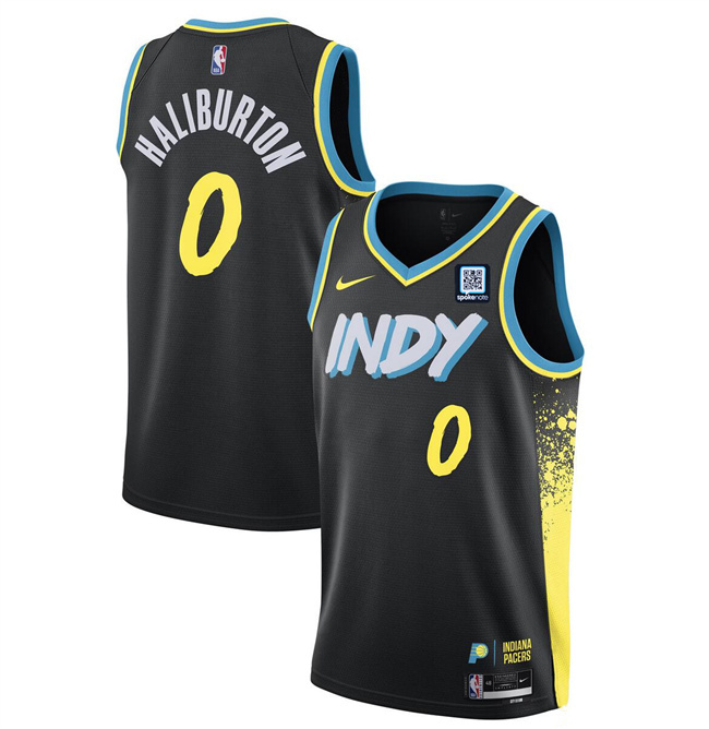 Men's Indiana Pacers #0 Tyrese Haliburton Black 2023-24 City Edition Stitched Basketball Jersey