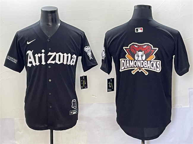 Men's Arizona Diamondbacks Team Big Logo Black 'Gothic Desert Fang Edition' Vapor Premier Limited Stitched Baseball Jersey Men's Arizona Diamondbacks Team Big Logo Black 'Gothic Desert Fang Edition' Vapor Premier Limited Stitched Baseball Jersey