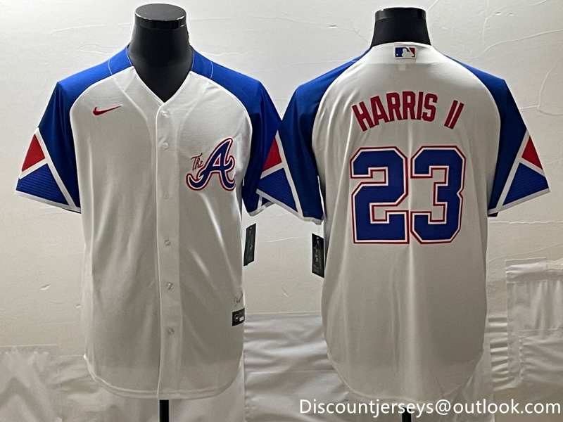 MLB Braves 23 Harris II White City Connect Cool Base Men Jersey 5