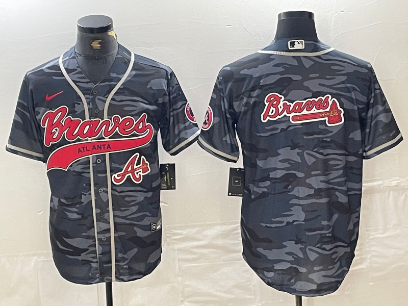Men's Atlanta Braves Gray Team Big Logo Cool Base With Patch Stitched Baseball Jersey 5 Men's Atlanta Braves Gray Team Big Logo Cool Base With Patch Stitched Baseball Jersey 5