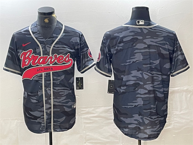 Men's Atlanta Braves Blank Gray Camo Cool Base With Patch Stitched Baseball Jersey Men's Atlanta Braves Blank Gray Camo Cool Base With Patch Stitched Baseball Jersey