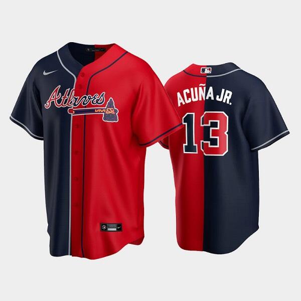 Men's Atlanta Braves #13 Ronald Acuna Jr. Navy Red Split Cool Base Stitched Baseball Jersey Men's Atlanta Braves #13 Ronald Acuna Jr. Navy Red Split Cool Base Stitched Baseball Jersey