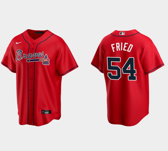 Men's Atlanta Braves #54 Max Fried Red Cool Base Stitched Baseball Jersey Men's Atlanta Braves #54 Max Fried Red Cool Base Stitched Baseball Jersey
