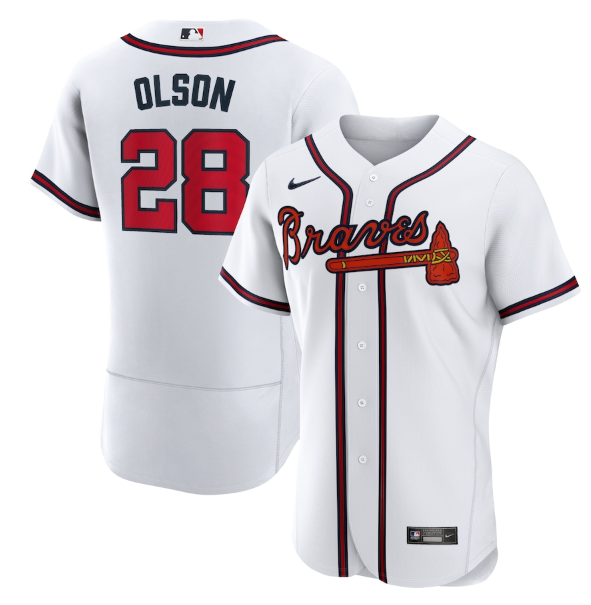 Men's Atlanta Braves #28 Matt Olson White Flex Base Stitched Baseball Jersey Men's Atlanta Braves #28 Matt Olson White Flex Base Stitched Baseball Jersey