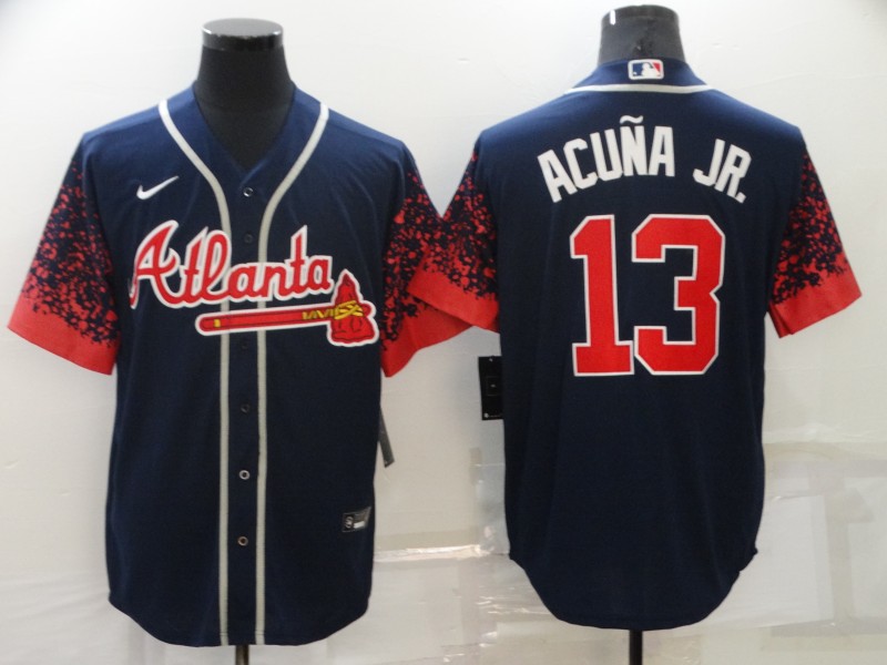 Men's Atlanta Braves #13 Ronald AcuNa Jr. 2021 Navy Cool Base Stitched Jersey Men's Atlanta Braves #13 Ronald AcuNa Jr. 2021 Navy Cool Base Stitched Jersey