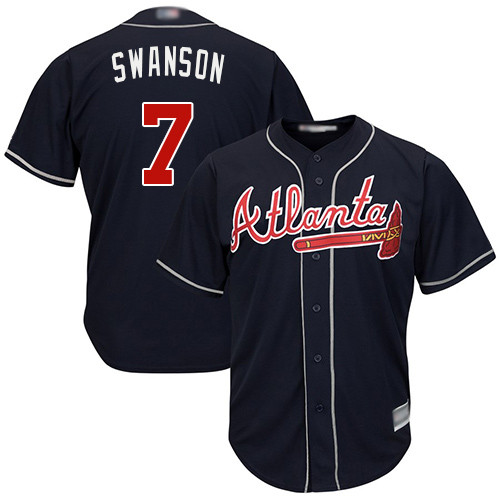 Braves #7 Dansby Swanson Navy Blue New Cool Base Stitched Baseball Jersey Braves #7 Dansby Swanson Navy Blue New Cool Base Stitched Baseball Jersey