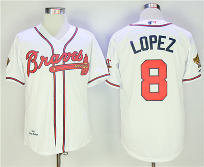 Braves 8 Javier Lopez White Throwback Jersey Braves 8 Javier Lopez White Throwback Jersey