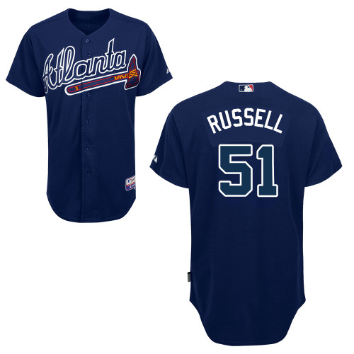 Atlanta Braves #51 Russell Blue Authentic Personalized Alternate Road Jersey Atlanta Braves #51 Russell Blue Authentic Personalized Alternate Road Jersey