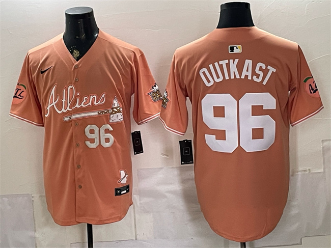 Men's Atlanta Braves #96 OutKast Peach 2024 Atliens & Peach With Outkast Patch Vapor Limited Stitched Baseball Jersey