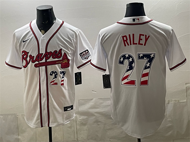 Men's Atlanta Braves #27 Austin Riley White USA 250 Fourth of July Home Stadium Stitched