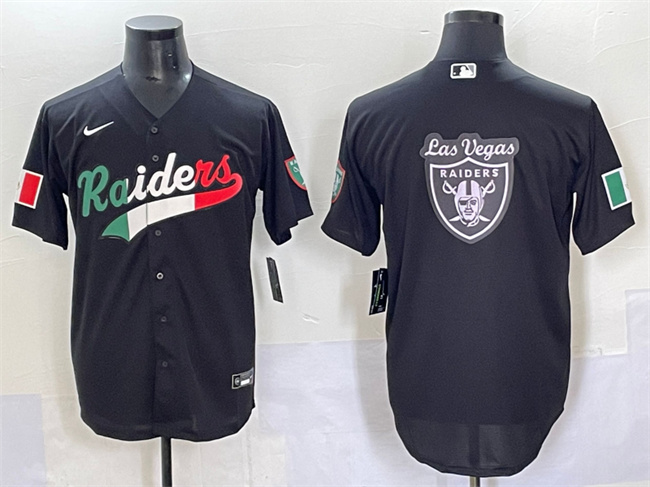 Men's Las Vegas Raiders Team Big Logo Black Mexico Cool Base Stitched Baseball Jersey 2