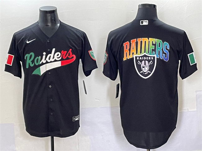 Men's Las Vegas Raiders Team Big Logo Black Mexico Cool Base Stitched Baseball Jersey 1