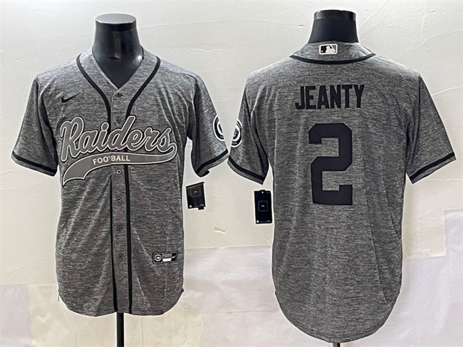 Men's Las Vegas Raiders #2 Ashton Jeanty Grey Cool Base Stitched Baseball Jersey 1