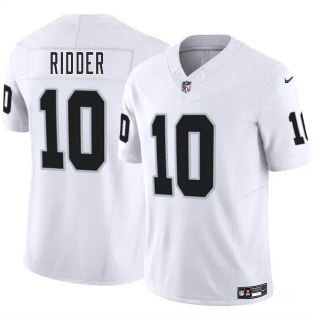 Men's Las Vegas Raiders #10 Desmond Ridder White 2024 F.U.S.E. Vapor Stitched Football Jersey Men's Las Vegas Raiders #10 Desmond Ridder White 2024 F.U.S.E. Vapor Stitched Football Jersey